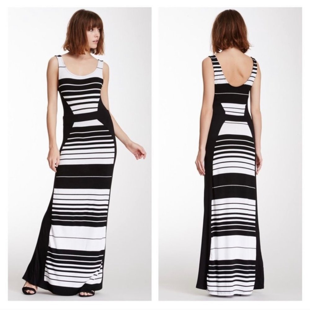 Fraiche by J Striped Panel Sleeveless Maxi Dress Size Medium Black White